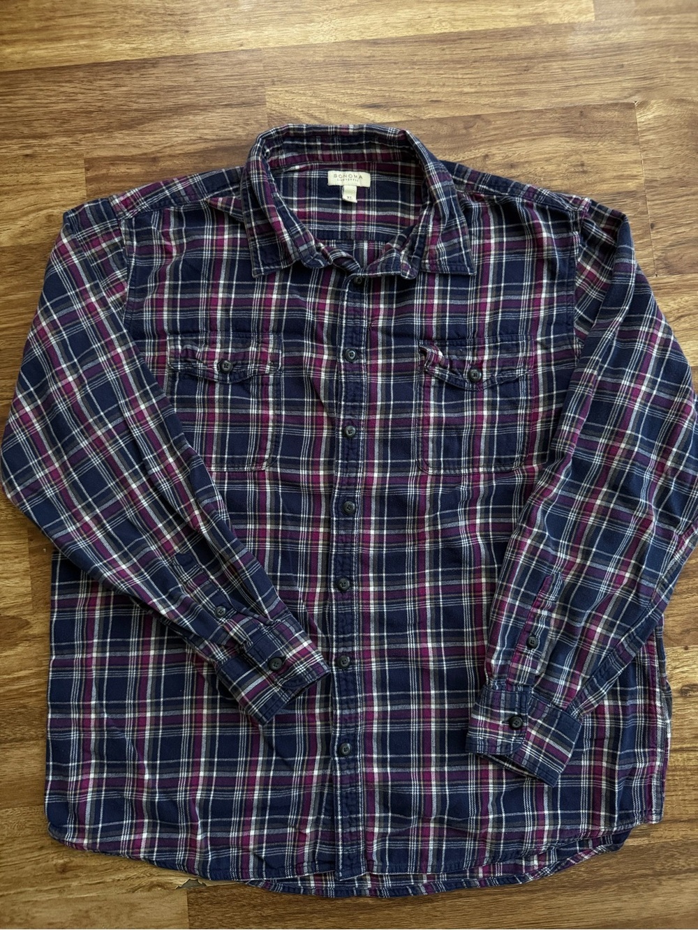 Sonoma Navy and Burgundy Plaid Button-Down Shirt